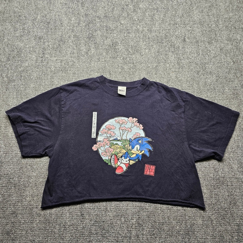Sonic The Hedgehog Japanese Ukiyo-e Graphic Crop Top T-Shirt Navy XL